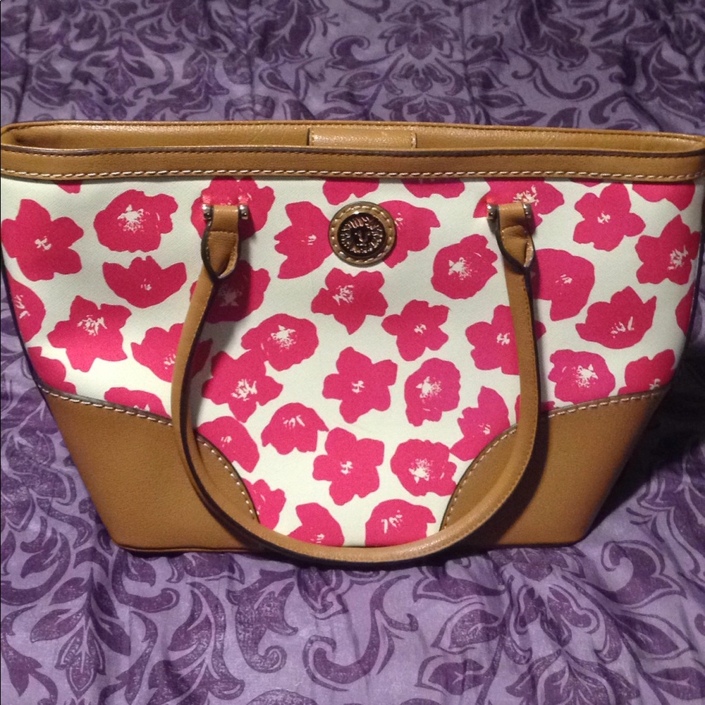 Handbag Floral pink and brown color purse